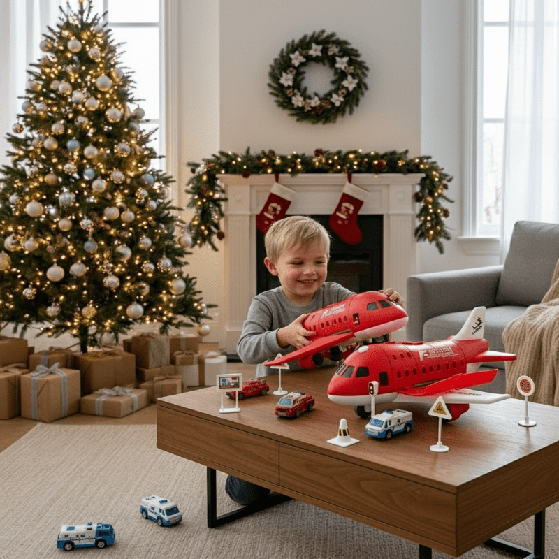 AEROLAND – Inertial Airplane & Vehicle Playset with Helicopter and Street Signs for Children