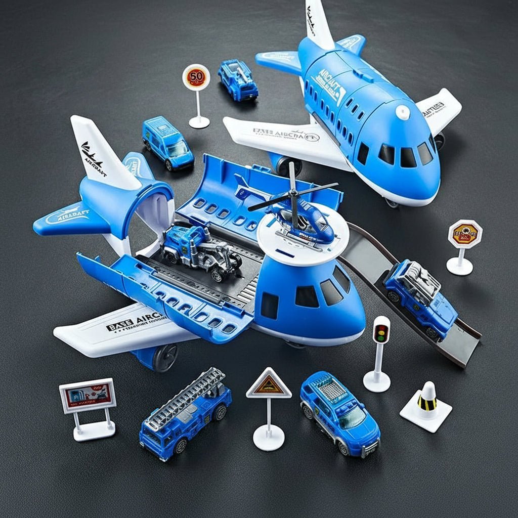 AEROLAND – Inertial Airplane & Vehicle Playset with Helicopter and Street Signs for Children