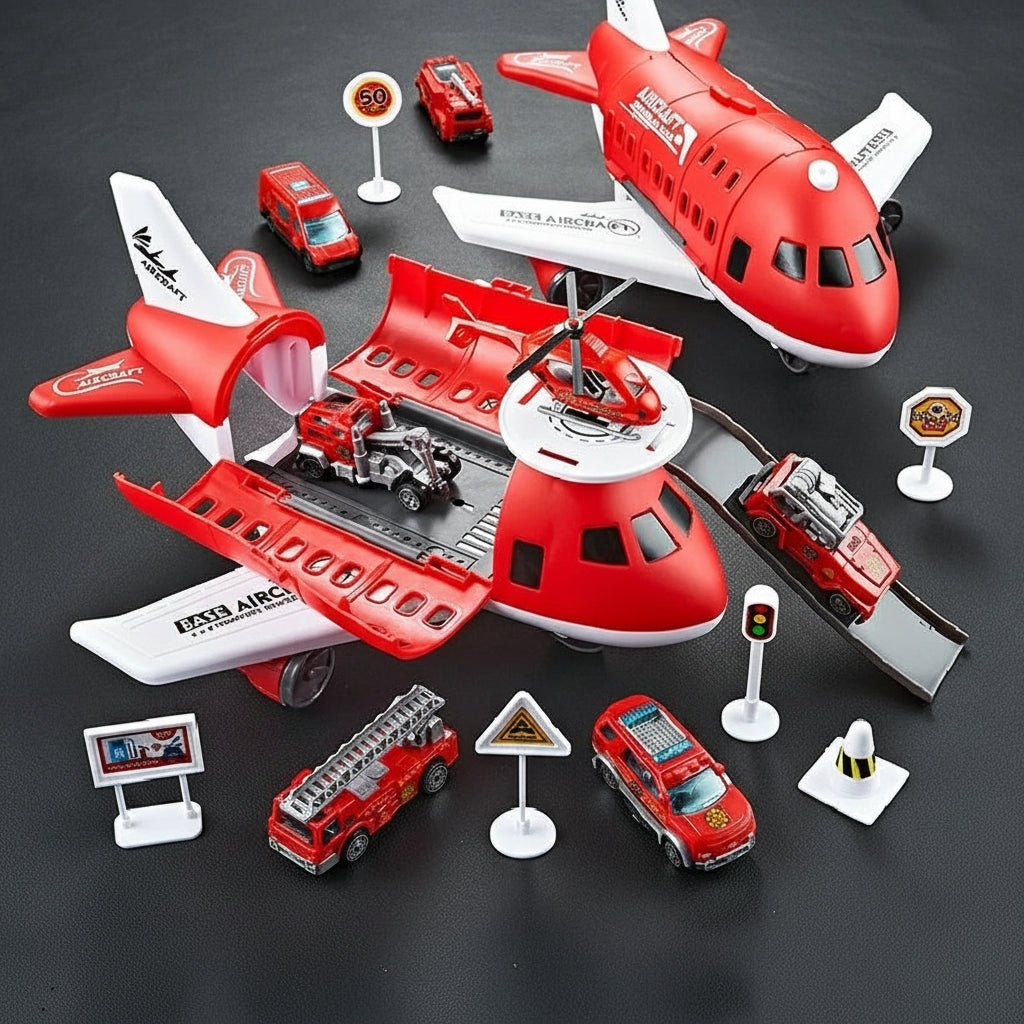 AEROLAND – Inertial Airplane & Vehicle Playset with Helicopter and Street Signs for Children