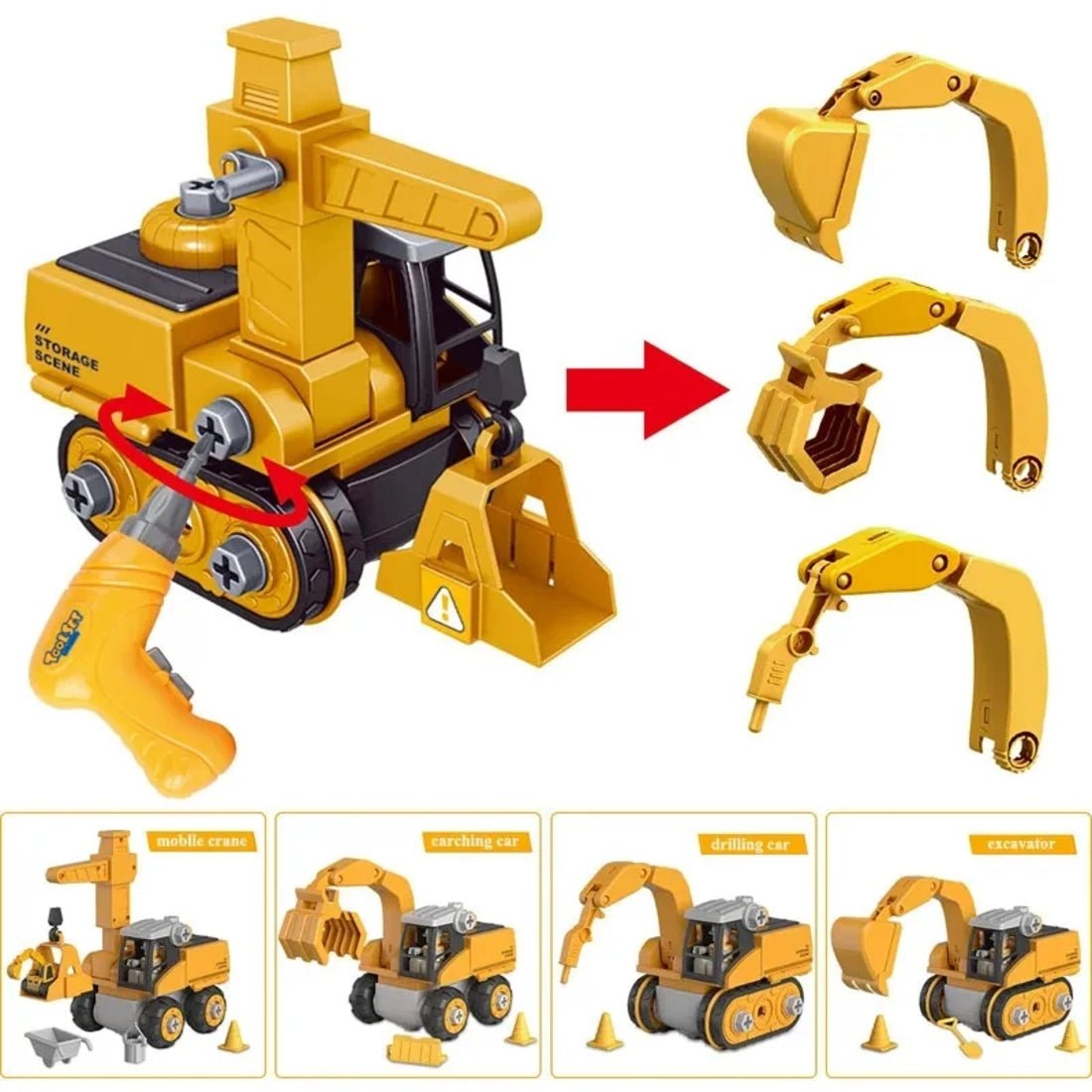 CREATRONIQ – Electric Engineering Construction Kit for Kids with Power Drill and Vehicle Parts