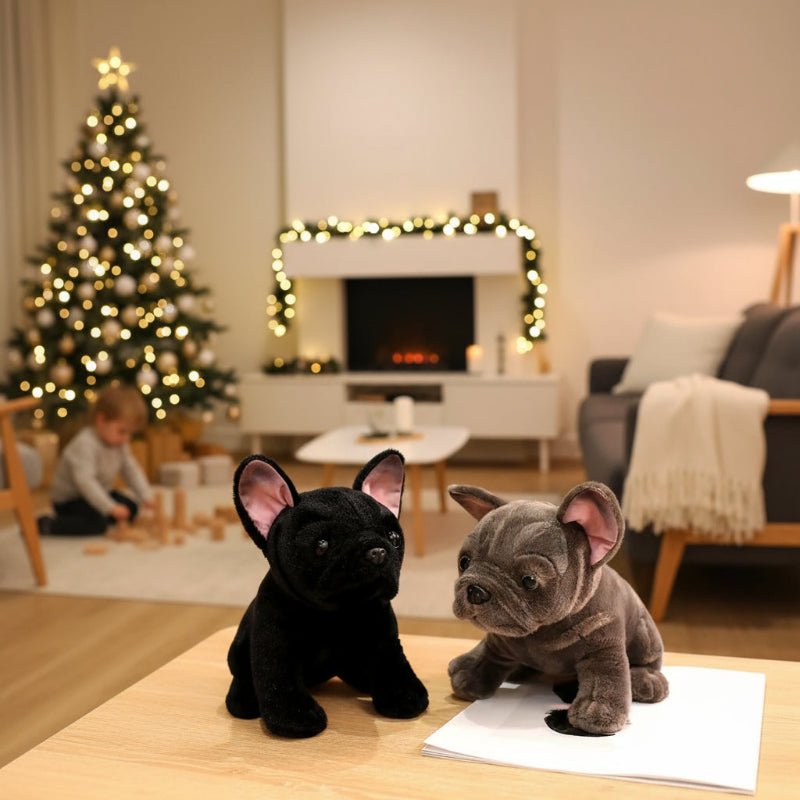 CUDDBULL – Realistic Bulldog Plush Toy (28 cm) in Black & Grey for Children and Animal Lovers