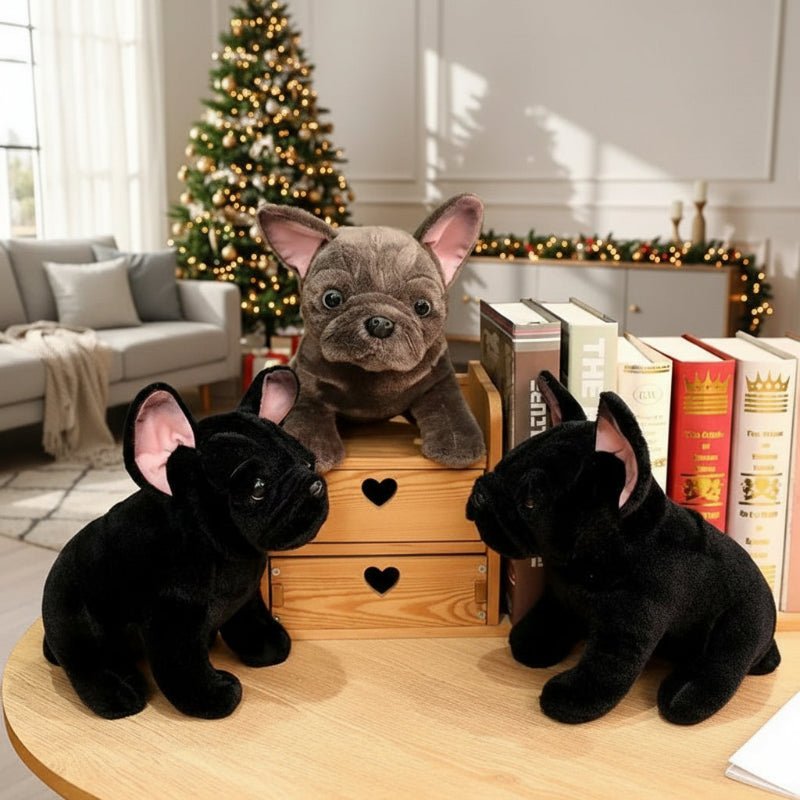 CUDDBULL – Realistic Bulldog Plush Toy (28 cm) in Black & Grey for Children and Animal Lovers