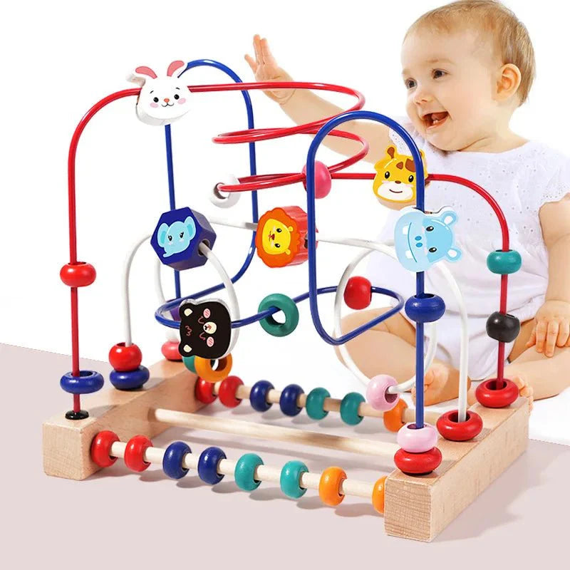 PLAYWISE – Colorful Wooden Bead Maze & Abacus Educational Toy for Toddlers 18+ Months