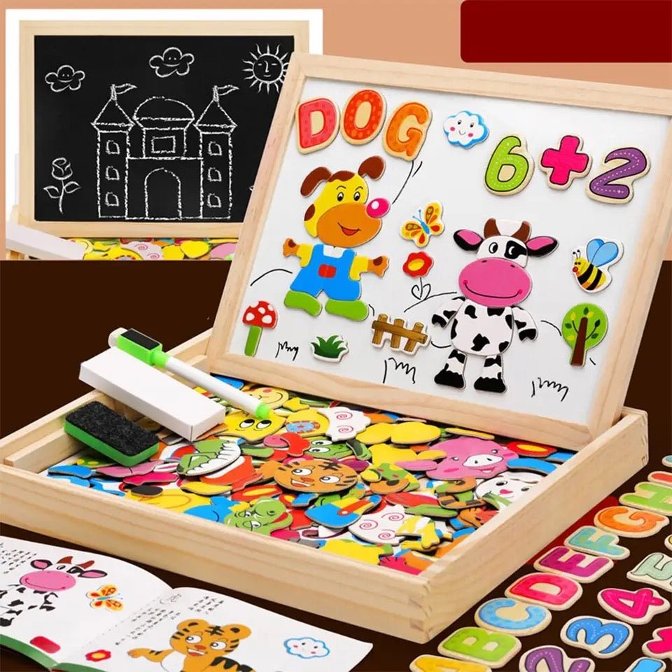 CHALKSY – 2-in-1 Montessori Drawing Table with Magnetic Whiteboard & Chalkboard