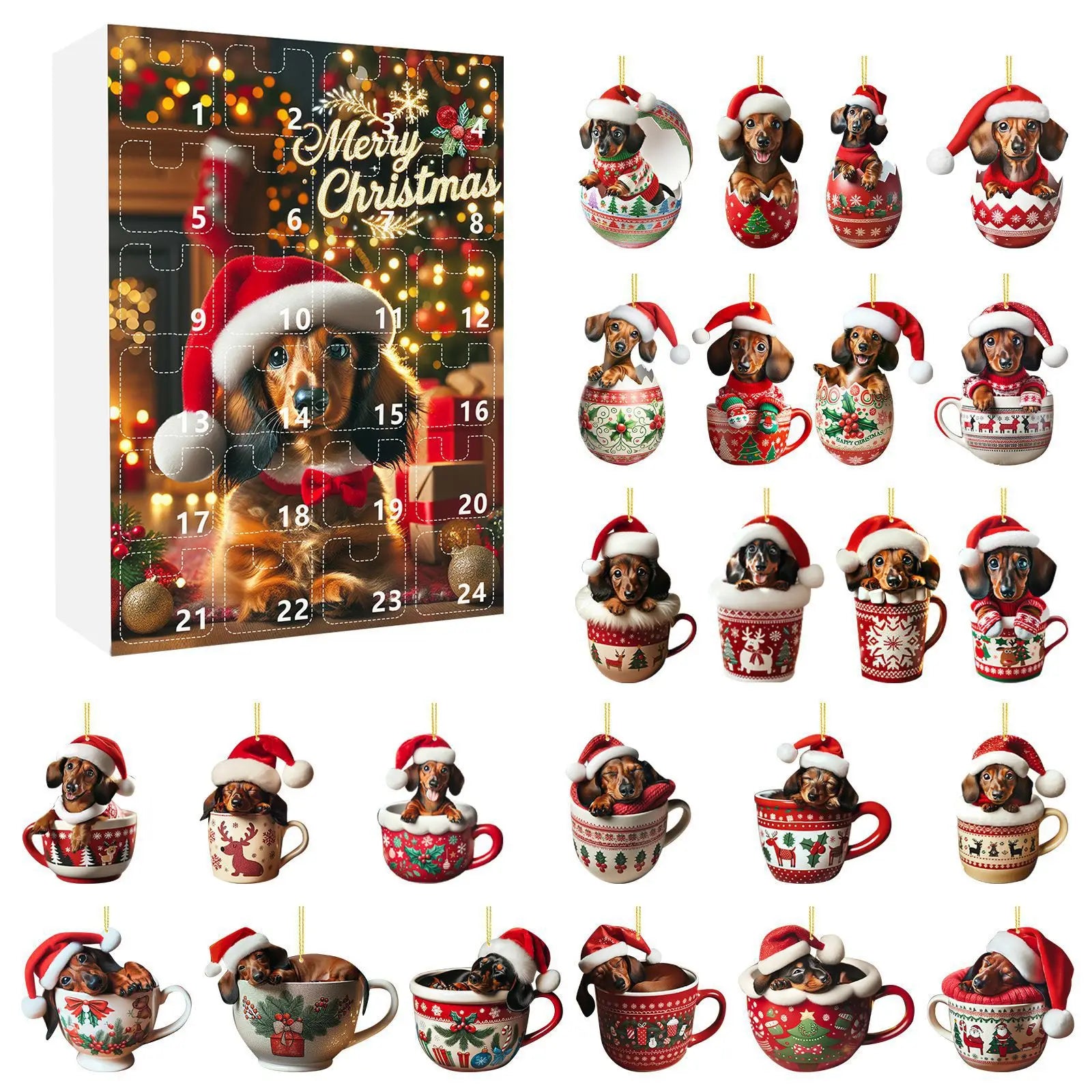 PAWCOUNT 2025 – 24-Day Dog Cup Pendant Advent Calendar for Festive Surprises