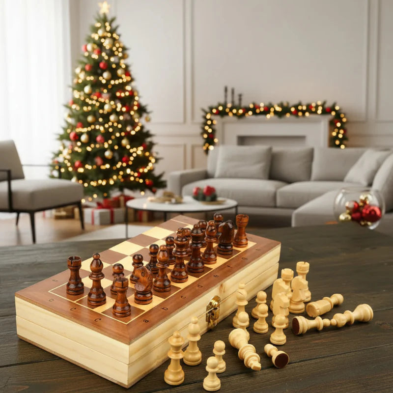 MINDORIS – Elegant Magnetic Wooden Chess Set with 39cm Folding Board