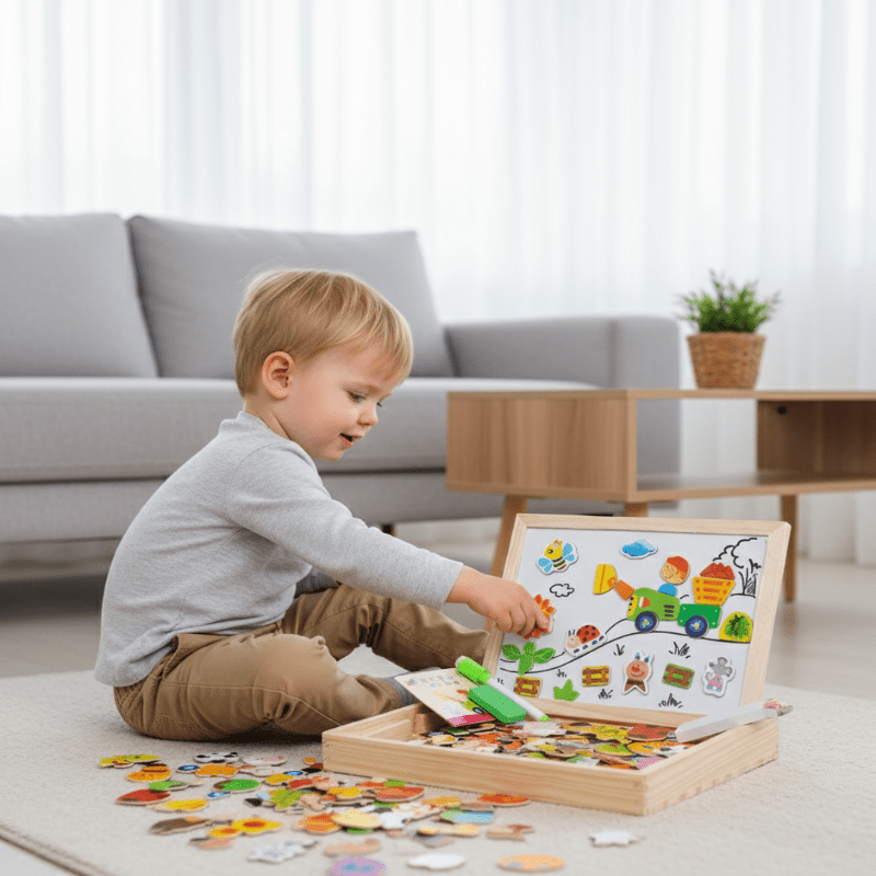 CHALKSY – 2-in-1 Montessori Drawing Table with Magnetic Whiteboard & Chalkboard