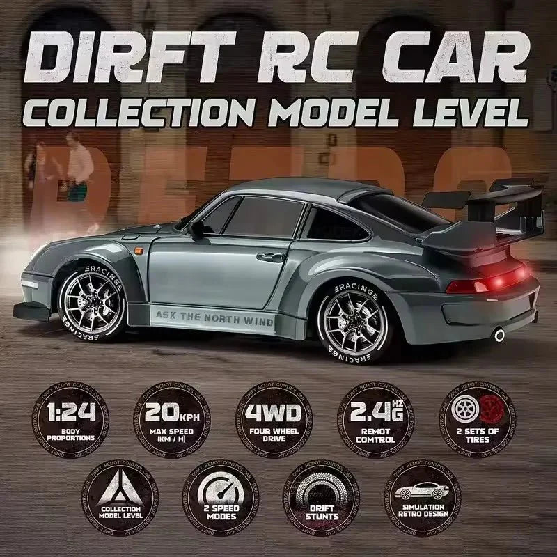 DRIFTRAX – 1:24 High-Speed 4WD RC Drift Car with LED Lights & Dual Tires