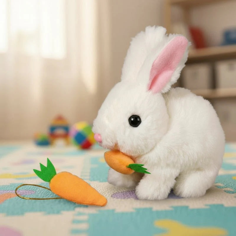 BUNNYBLOOM – Cute Electric Rabbit with Carrot & Wiggling Ears Plush Toy