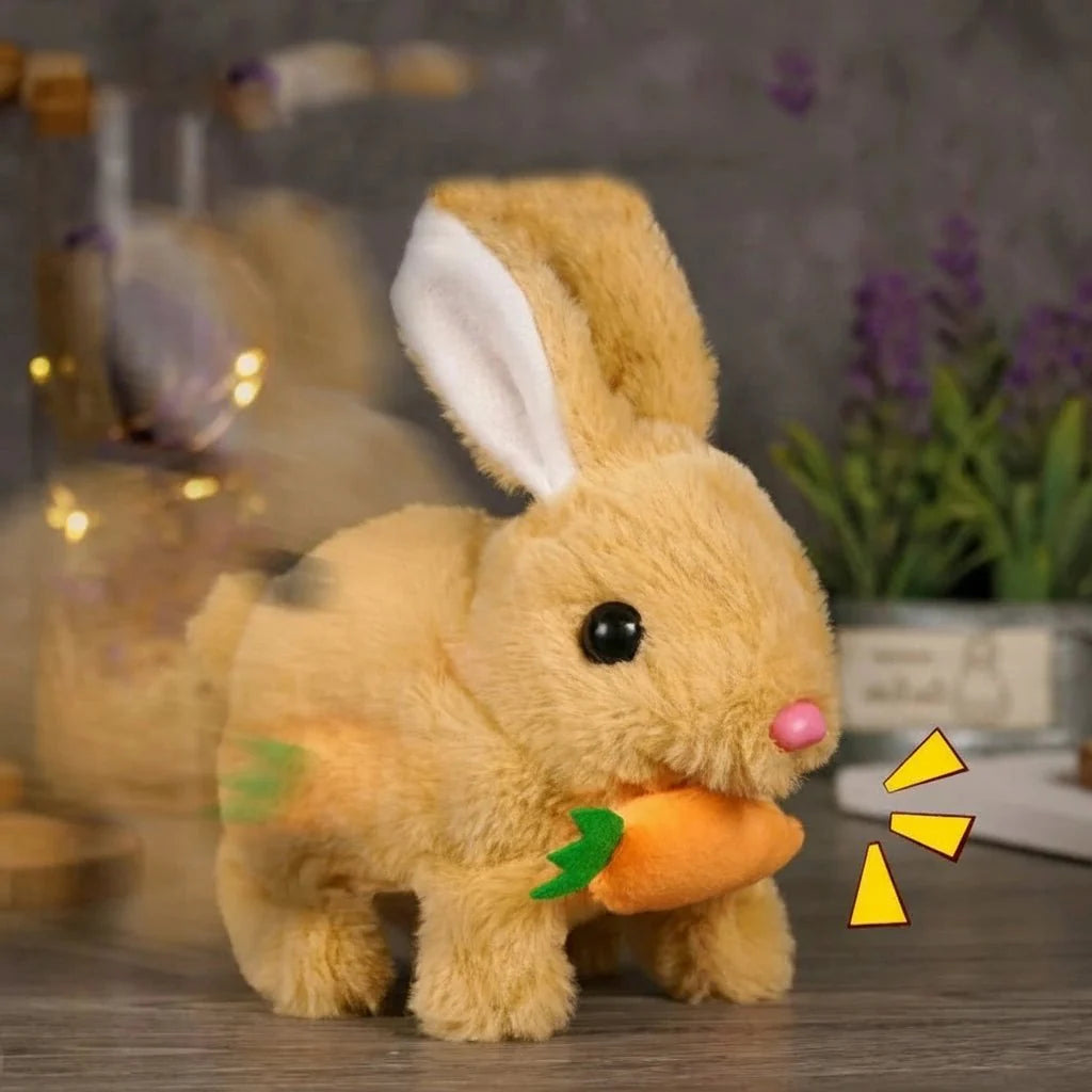 BUNNYBLOOM – Cute Electric Rabbit with Carrot & Wiggling Ears Plush Toy