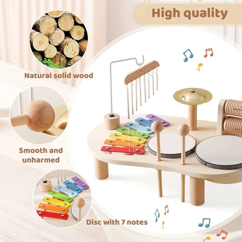 TONIVO – Wooden Musical Toy Set for Toddlers with Xylophone and Drum