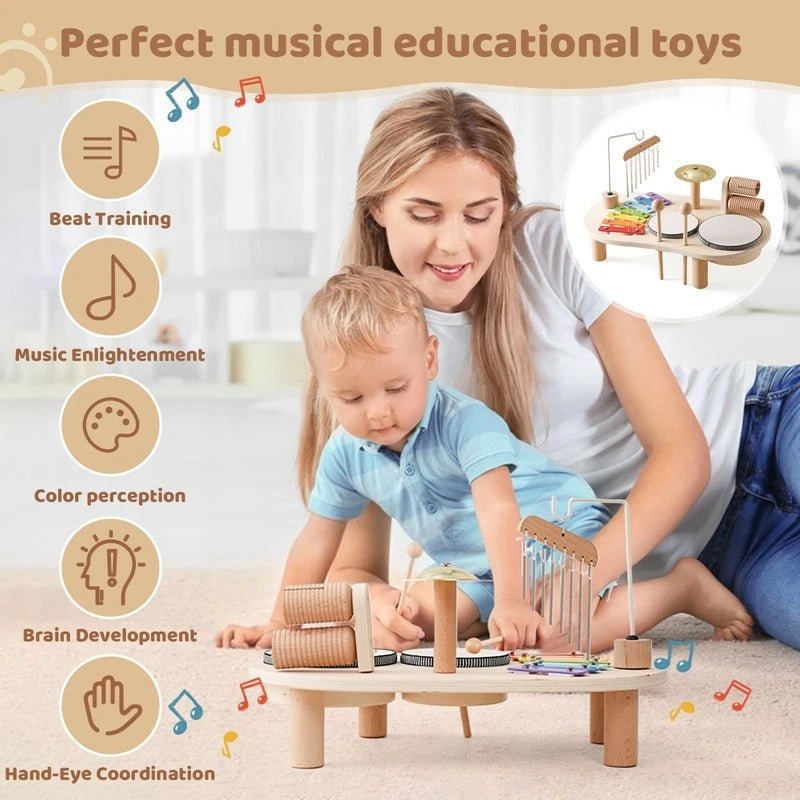 TONIVO – Wooden Musical Toy Set for Toddlers with Xylophone and Drum