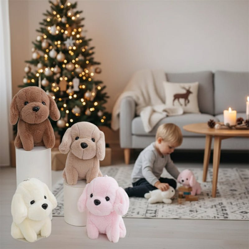 SNOUTSY – Cute 12 cm Mini Plush Dog with Charm for Bag Decoration and Gift Ideas