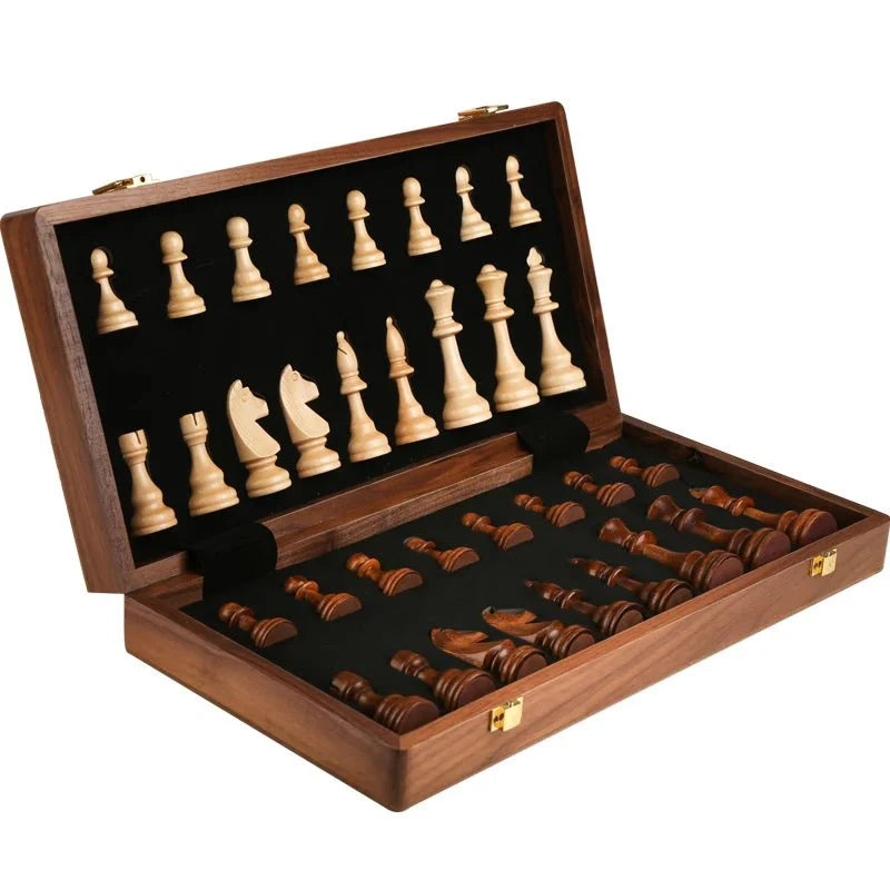 WALNORIS – Premium Wooden Chess Set with Classic Folding Walnut Board