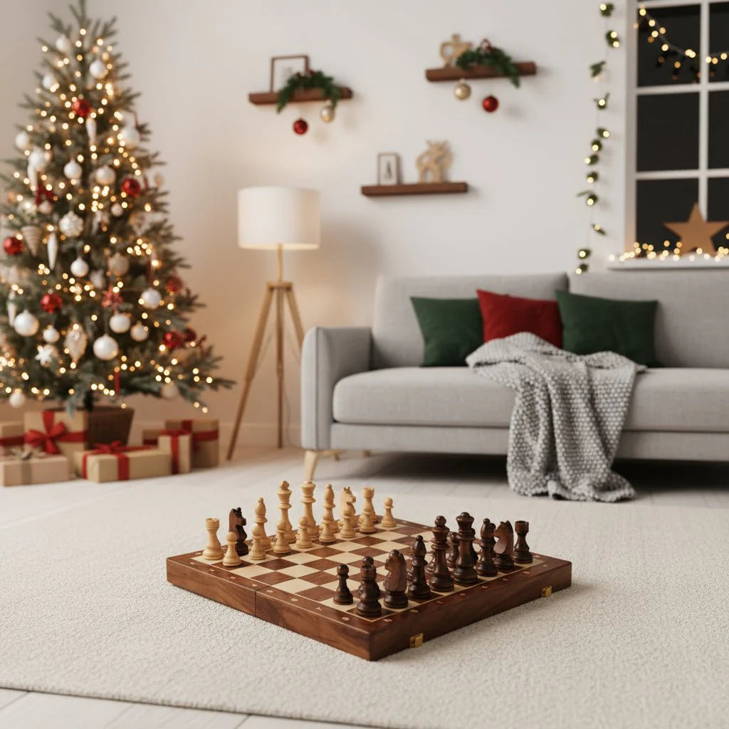 WALNORIS – Premium Wooden Chess Set with Classic Folding Walnut Board