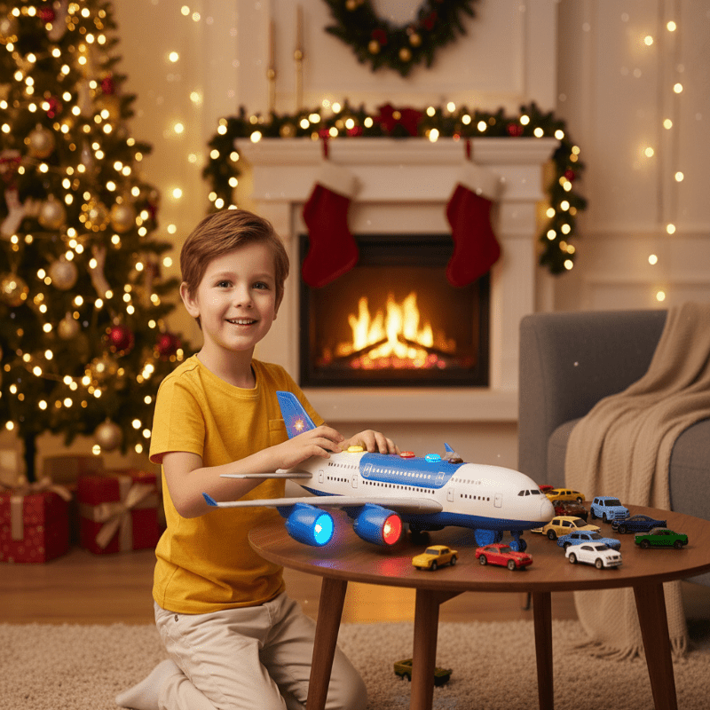 JETROIX – Inertial Simulation Airplane Toy with Music, Lights & Mini Cars for Children