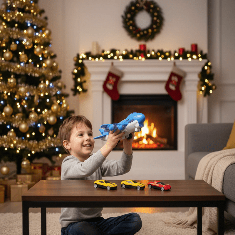 JETROIX – Inertial Simulation Airplane Toy with Music, Lights & Mini Cars for Children