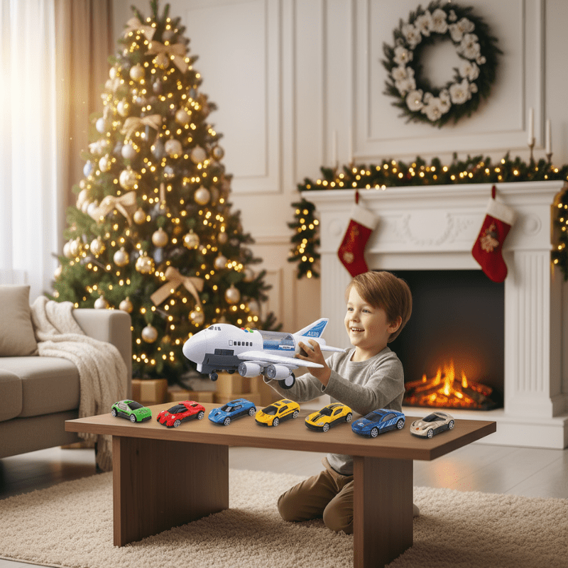 JETROIX – Inertial Simulation Airplane Toy with Music, Lights & Mini Cars for Children