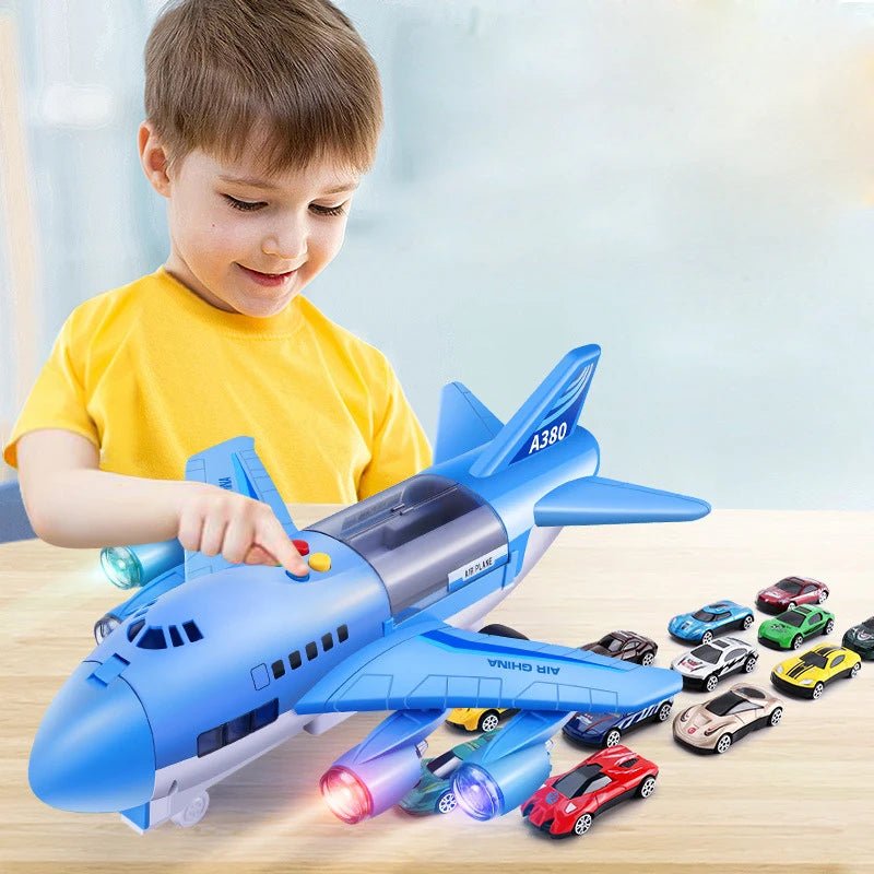 JETROIX – Inertial Simulation Airplane Toy with Music, Lights & Mini Cars for Children