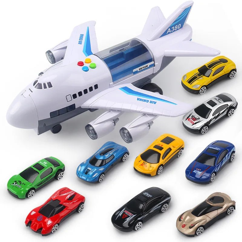 JETROIX – Inertial Simulation Airplane Toy with Music, Lights & Mini Cars for Children